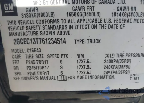 2006 Chevrolet Silverado 1500 Lt1 from USA, damaged, VIN 2GCEC13T761234514